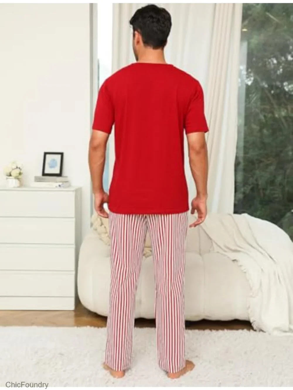 Cotton Couple Pajama Set Short Sleeve Top & Long Pants Sleepwear